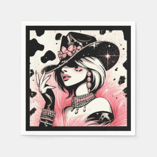 Serviette En Papier Rustique Glam Cowgirl rose étincelante Cowhide Ann