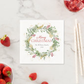Serviette En Papier Rustique Gold Winter Greenery Wreath Joyeux Noël (En situation)