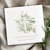 Serviette En Papier Rustique Green Eucalyptus Fern Foliage Croix Baptê