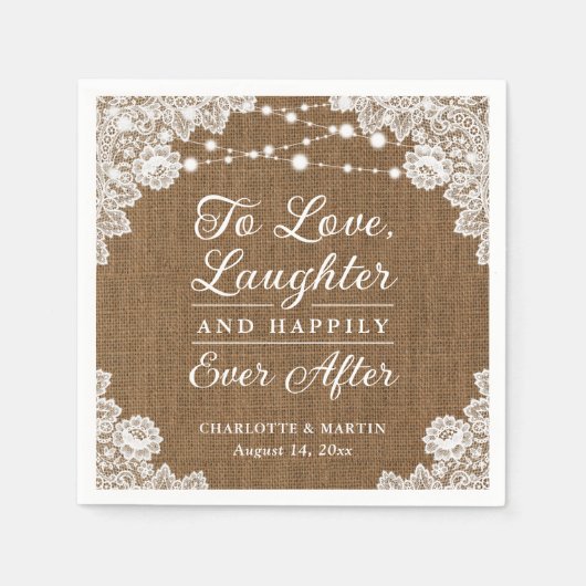 Serviette En Papier Rustique Heureux Jamais Après Mariage Napkins (Devant)