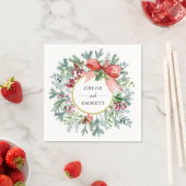 Serviette En Papier Rustique hiver Botanique Verdure Mariage Bow rouge (En situation)