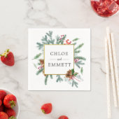 Serviette En Papier Rustique hiver Botanique Verdure Mariage Bow rouge (En situation)