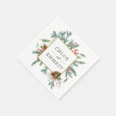 Serviette En Papier Rustique hiver Botanique Verdure Mariage Bow rouge (Coin)