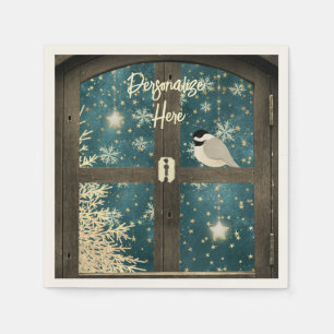 Serviette En Papier Rustique hiver cabine fenêtre étoile de neige flak
