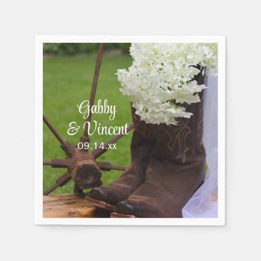 Serviette En Papier Rustique Hydrangea et Bottes de cowboy Mariage occ (Devant)