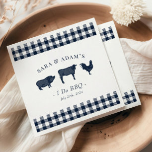 Serviette En Papier Rustique "I Do BBQ" BBQ Bleu Plaid