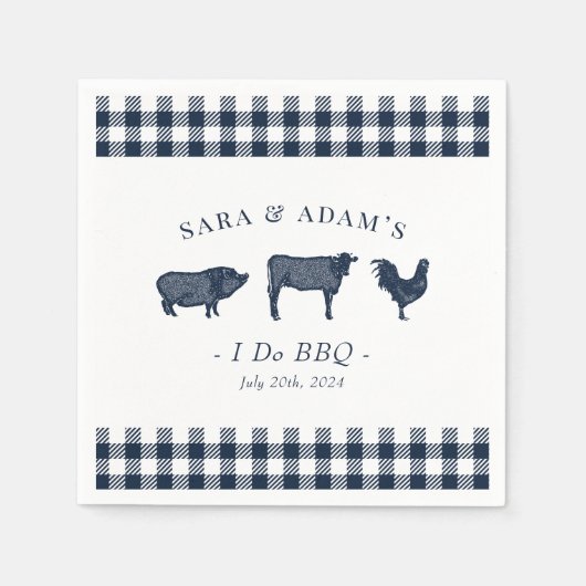 Serviette En Papier Rustique "I Do BBQ" BBQ Bleu Plaid (Devant)