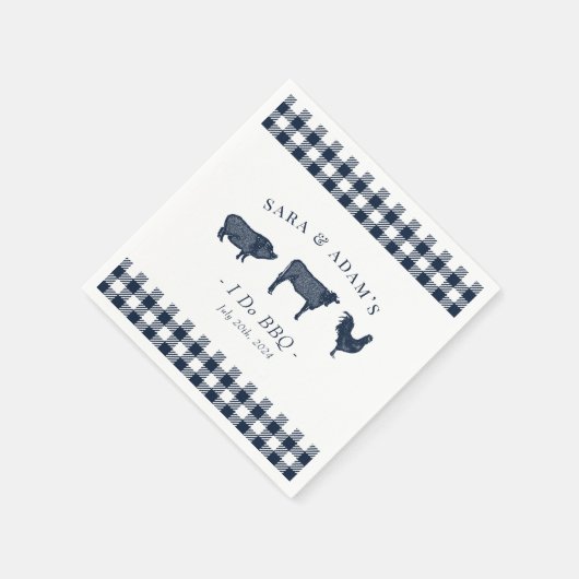 Serviette En Papier Rustique "I Do BBQ" BBQ Bleu Plaid (Coin)