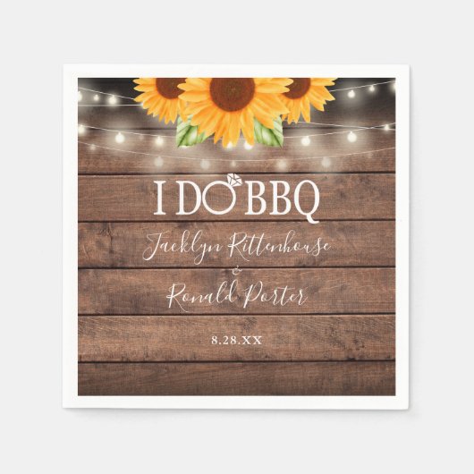 Serviette En Papier Rustique I Do BBQ Sunflower String Fiançailles (Devant)