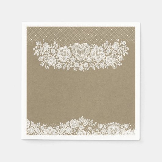 Serviette En Papier Rustique Kraft & dentelle ferme Grange Chic (Devant)