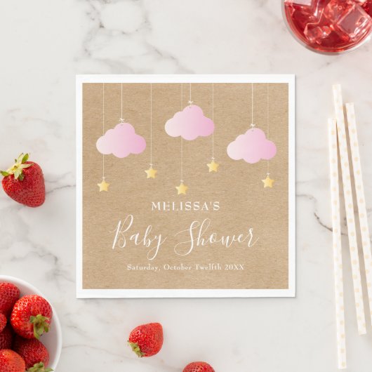 Serviette En Papier Rustique kraft scintiller baby shower rose (En situation)