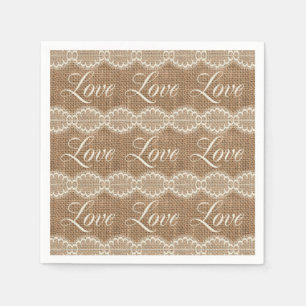 Serviette En Papier Rustique Mariage Burlap Lace Love