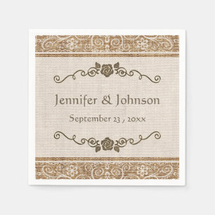 Serviette En Papier Rustique Mariage de dentelle Burlap