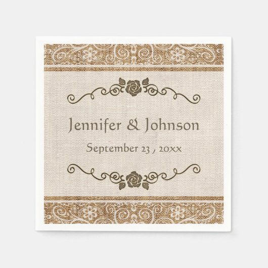 Serviette En Papier Rustique Mariage de dentelle Burlap (Devant)