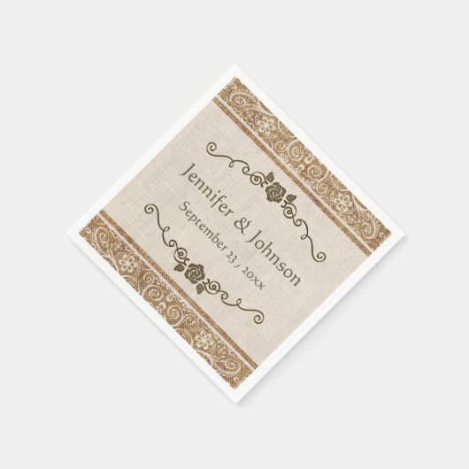 Serviette En Papier Rustique Mariage de dentelle Burlap (Coin)