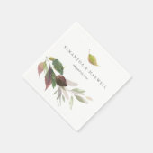 Serviette En Papier Rustique Marsala Feuilles Mariage d'aquarelle (Coin)