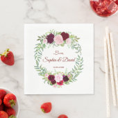 Serviette En Papier Rustique Marsala Floral Wreath Bourgogne Mariage R (En situation)