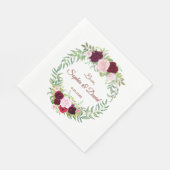 Serviette En Papier Rustique Marsala Floral Wreath Bourgogne Mariage R (Coin)