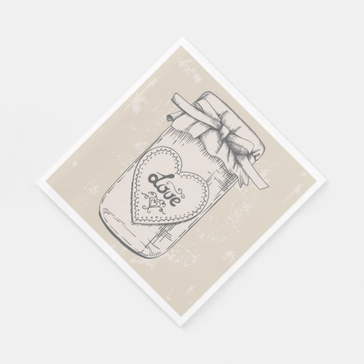 Serviette En Papier Rustique Mason Jar Amour Coeur Tan Mariage Brown (Coin)