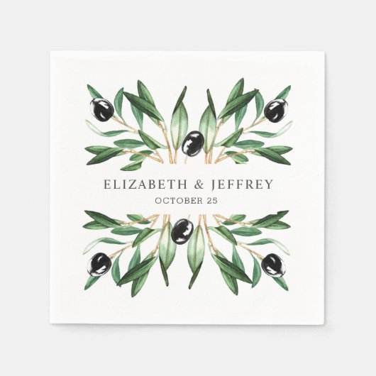 Serviette En Papier Rustique Moderne Géométrique Branches en Olive Mar (Devant)