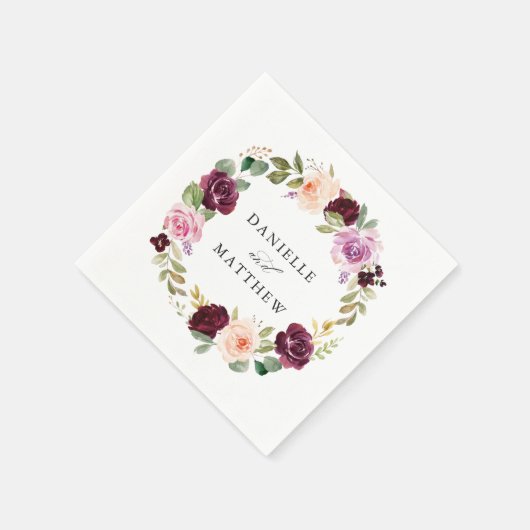 Serviette En Papier Rustique Moody Floral | Mariage personnalisé (Coin)