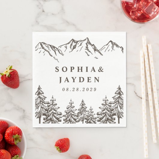 Serviette En Papier Rustique Mountain Elegant Mariage d'aquarelle pin (En situation)