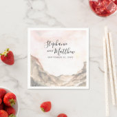 Serviette En Papier Rustique Mountain Watercolor Mariage rose (En situation)