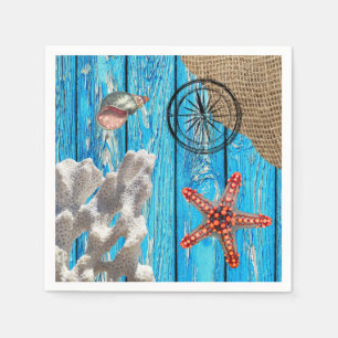 Serviette En Papier Rustique Nautique Bleu Burlap Starfish