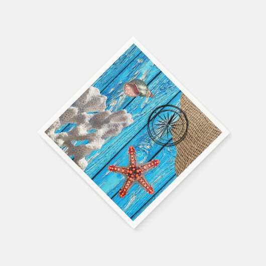 Serviette En Papier Rustique Nautique Bleu Burlap Starfish (Coin)