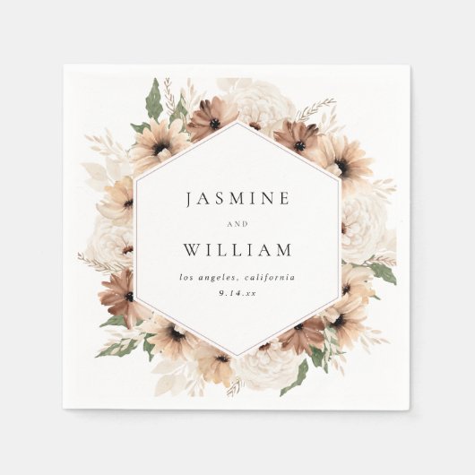 Serviette En Papier Rustique Neutre Boho Floral Nom S2 (Devant)