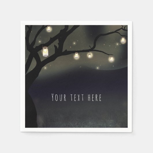 Serviette En Papier Rustique Night Tree & Mason Jar Lumières Mariage (Devant)