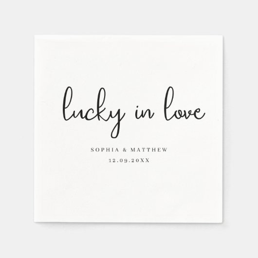 Serviette En Papier Rustique noir et blanc Lucky en amour (Devant)
