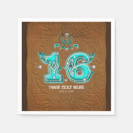 Serviette En Papier Rustique occidental Cuir Brown Look & Diamants 16 (Devant)