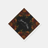 Serviette En Papier Rustique Orange Noir Élégant Mariage Invitation (Coin)