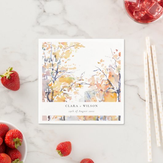Serviette En Papier Rustique Pastel Jaune automne Mariage paysage auto (En situation)
