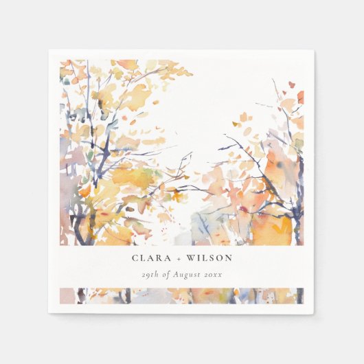 Serviette En Papier Rustique Pastel Jaune automne Mariage paysage auto (Devant)