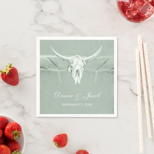 Serviette En Papier Rustique Pastel Sage Vert Blanc Vache Occidentale (En situation)