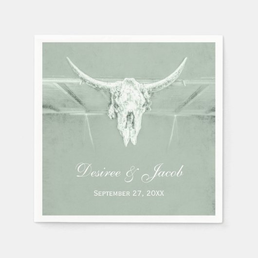 Serviette En Papier Rustique Pastel Sage Vert Blanc Vache Occidentale (Devant)