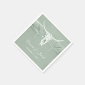 Serviette En Papier Rustique Pastel Sage Vert Blanc Vache Occidentale  (Coin)