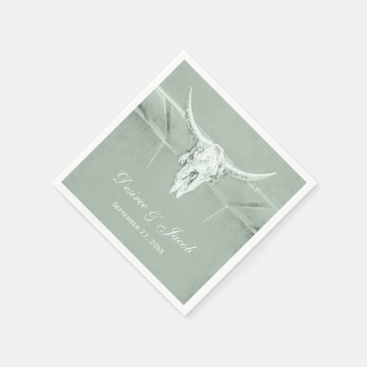 Serviette En Papier Rustique Pastel Sage Vert Blanc Vache Occidentale  (Coin)