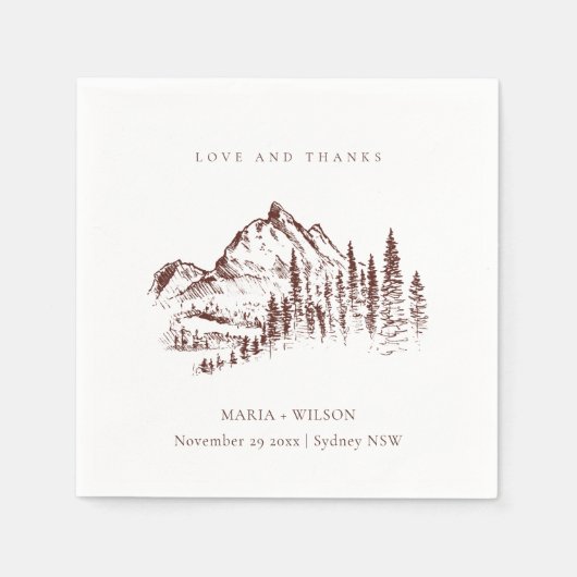 Serviette En Papier Rustique Pine rouille Woods Mountain Sketch Mariag (Devant)