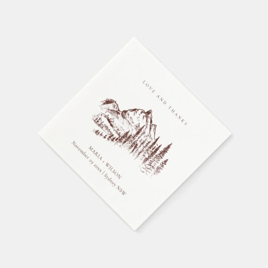 Serviette En Papier Rustique Pine rouille Woods Mountain Sketch Mariag (Coin)