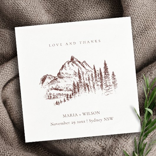 Serviette En Papier Rustique Pine rouille Woods Mountain Sketch Mariag