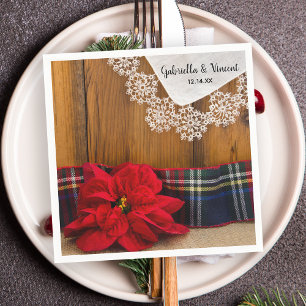 Serviette En Papier Rustique Poinsettia et Plaid Country Mariage d'hiv