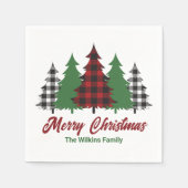 Serviette En Papier Rustique Red Plaid Joyeux Noël Arbres (Devant)