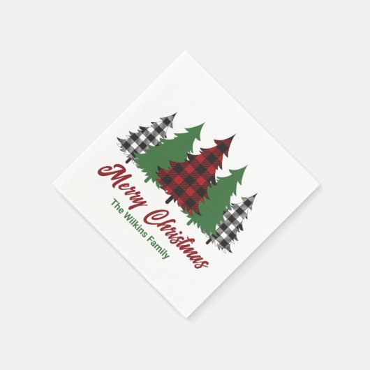 Serviette En Papier Rustique Red Plaid Joyeux Noël Arbres (Coin)