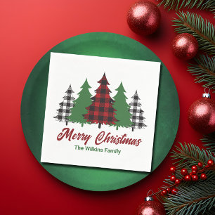 Serviette En Papier Rustique Red Plaid Joyeux Noël Arbres