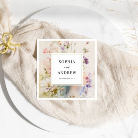 Serviette En Papier Rustique Retro Fleur sauvage d'aquarelle Mariage