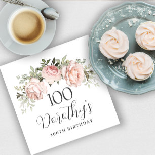 Serviette En Papier Rustique rose floral 100e fête d'anniversaire Pers
