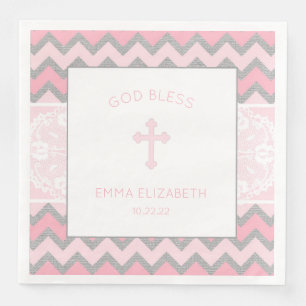 Serviette En Papier Rustique rose Grey Girl Baptême Christening Napkin